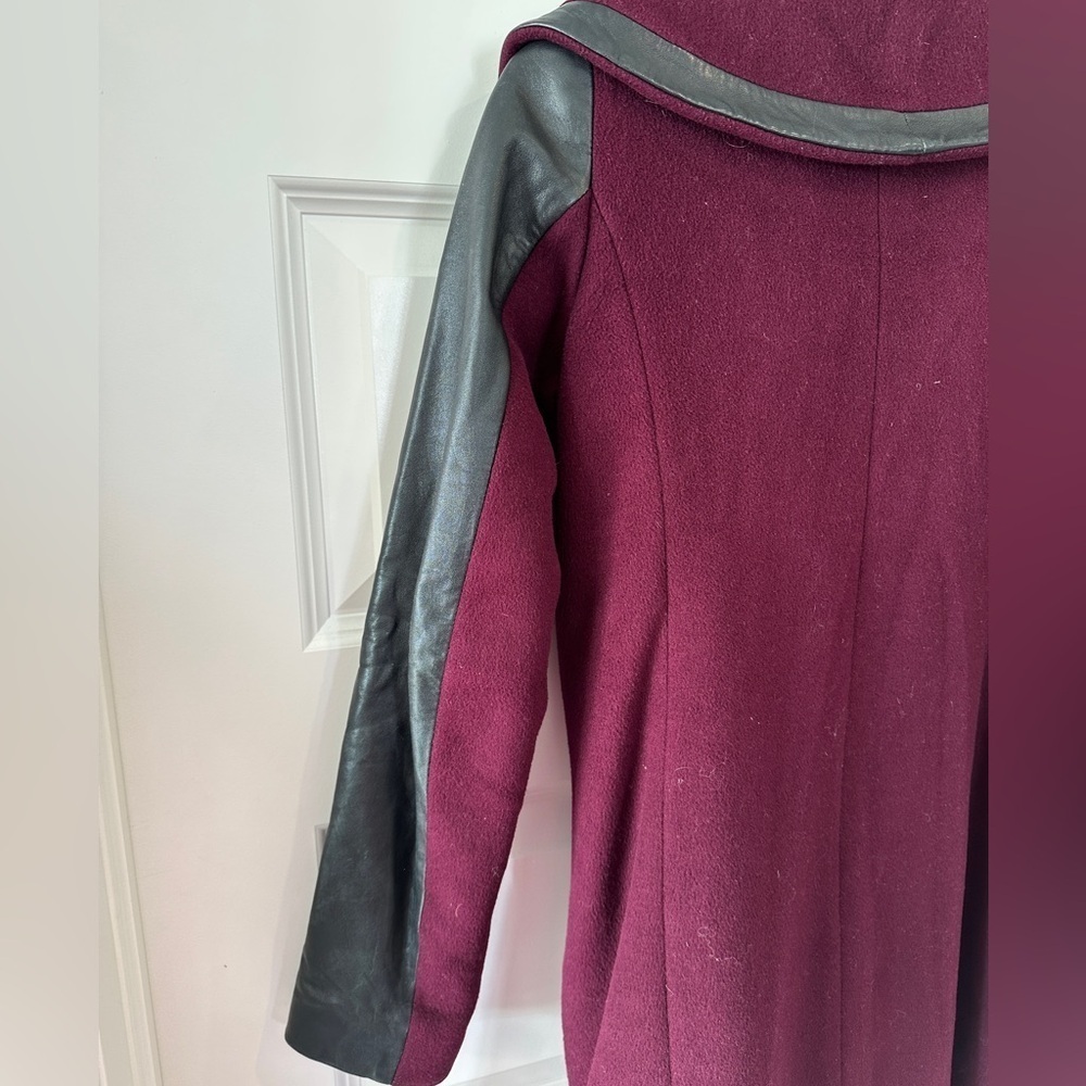 Danier Wool Leather Maroon Black Trench Coat Size 3XS Women’s - Picture 11 of 14